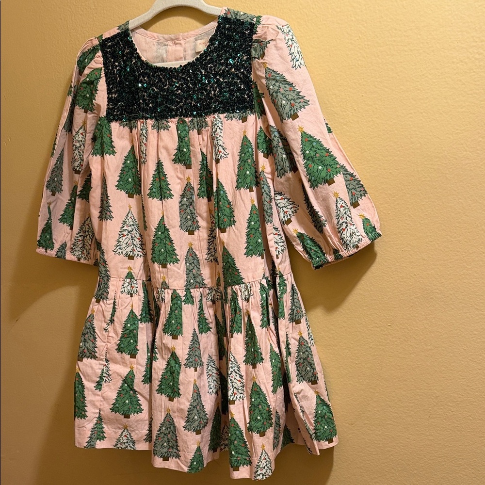 Pink Chicken Green and White Tree Print Dress - Picture 3 of 5